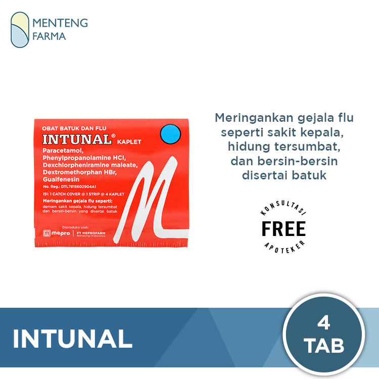 Intunal 4 Kaplet - Pereda Gejala Flu, Hidung Tersumbat, dan Bersin-bersin - Menteng Farma