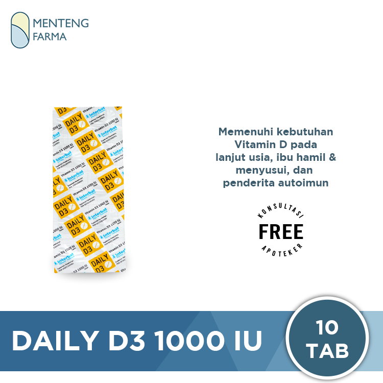 Daily D3 1000 IU Strip 10 Tablet - Suplemen Vitamin D3 - Menteng Farma
