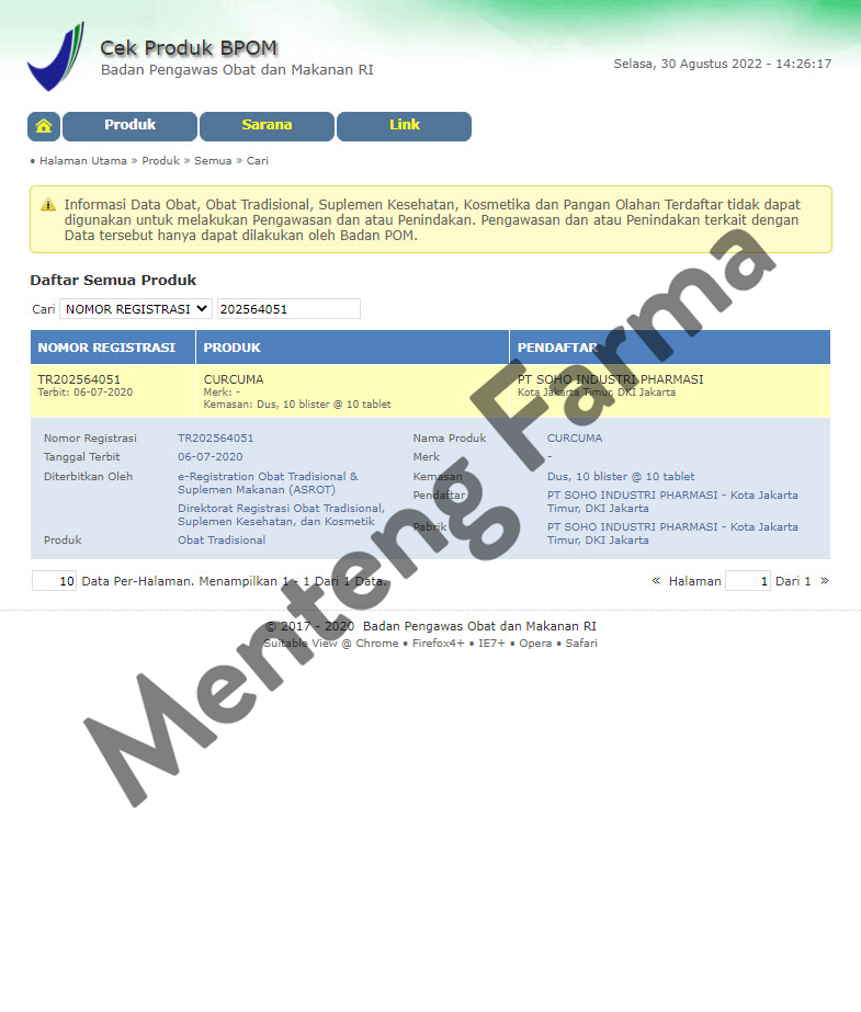 Curcuma 20 Mg 10 Tablet - Suplemen Kesehatan Hati dan Nafsu Makan - Menteng Farma