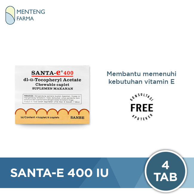 Santa-E 400 IU Strip 4 Kaplet - Suplemen Vitamin E dan Kesehatan Kulit - Menteng Farma