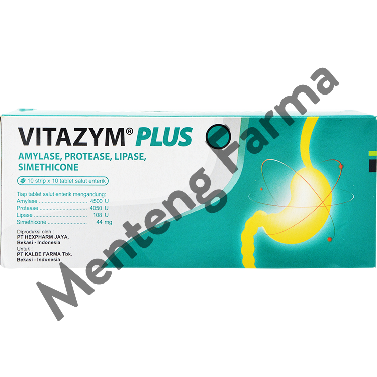 Vitazym Plus Strip 10 Tablet - Obat Pencernaan, Kembung dan Mual - Menteng Farma