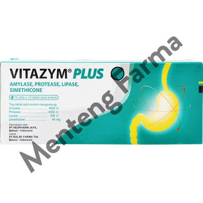 Vitazym Plus Strip 10 Tablet - Obat Pencernaan, Kembung dan Mual - Menteng Farma