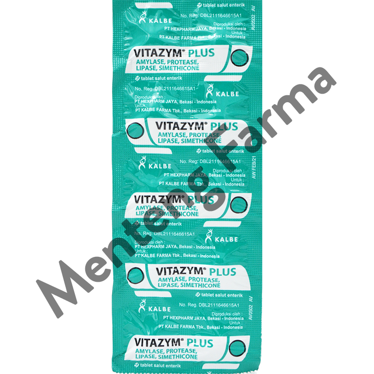 Vitazym Plus Strip 10 Tablet - Obat Pencernaan, Kembung dan Mual - Menteng Farma