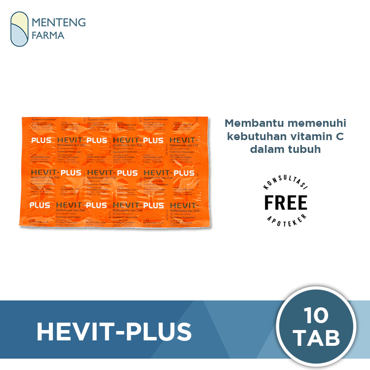 Hevit-Plus 10 Kaplet - Multivitamin, Vitamin C 500mg, dan Zinc - Menteng Farma