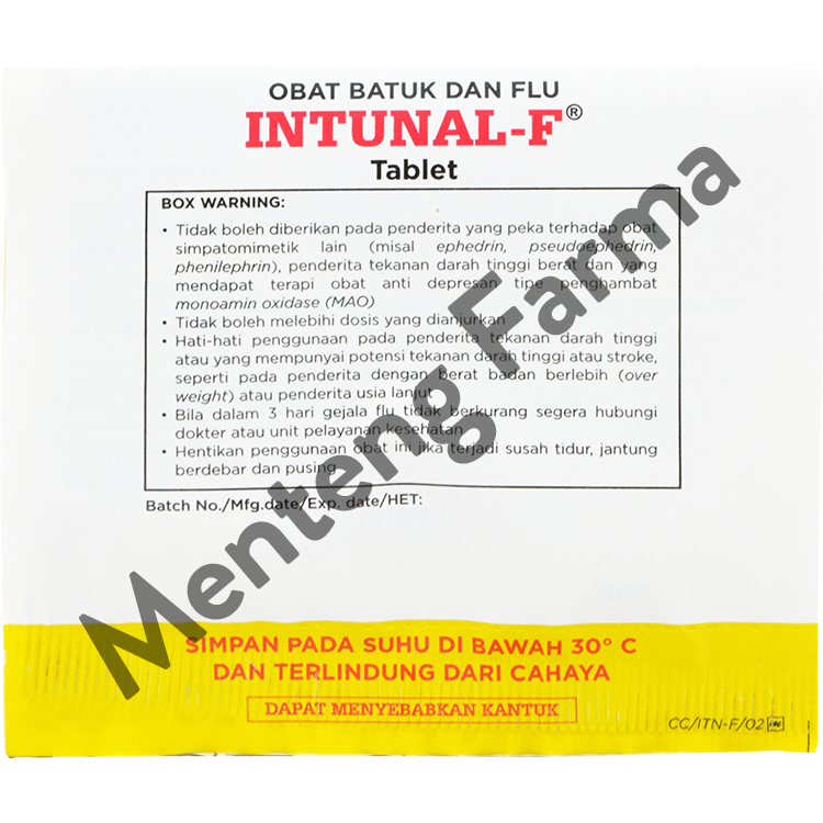 Intunal F 4 Tablet - Pereda Gejala Flu, Hidung Tersumbat, dan Bersin-bersin - Menteng Farma