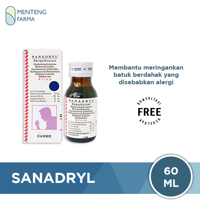 Sanadryl Expectorant Sirup 60 mL - Sirup Obat Batuk Berdahak - Menteng Farma