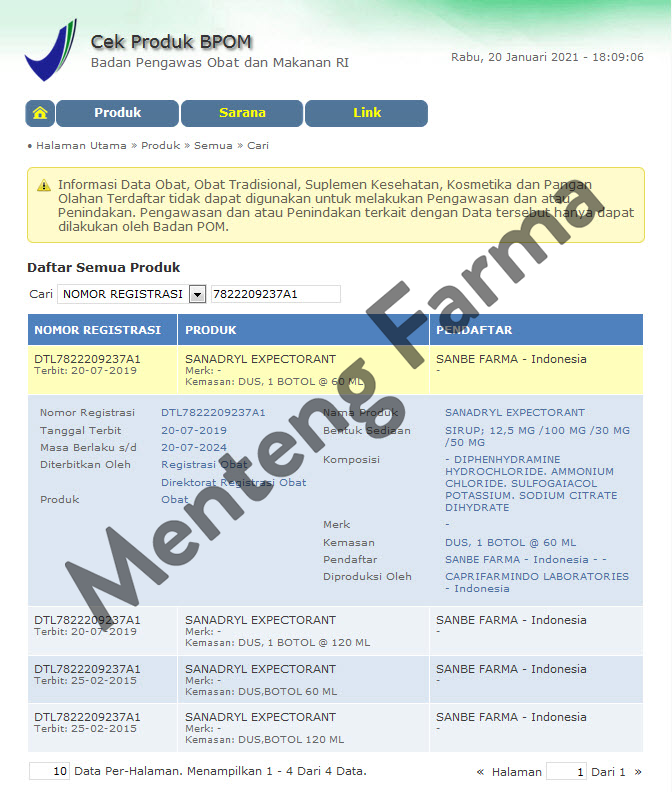 Sanadryl Expectorant Sirup 60 mL - Sirup Obat Batuk Berdahak - Menteng Farma