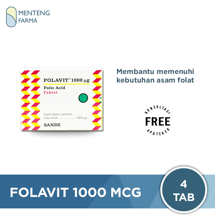 Folavit 1000 Mcg Strip 4 Tablet - Suplemen Asam Folat Ibu Hamil - Menteng Farma