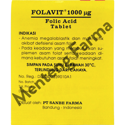 Folavit 1000 Mcg Strip 4 Tablet - Suplemen Asam Folat Ibu Hamil - Menteng Farma