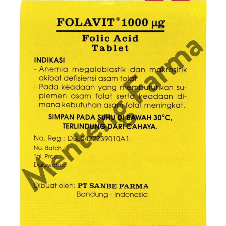 Folavit 1000 Mcg Strip 4 Tablet - Suplemen Asam Folat Ibu Hamil - Menteng Farma