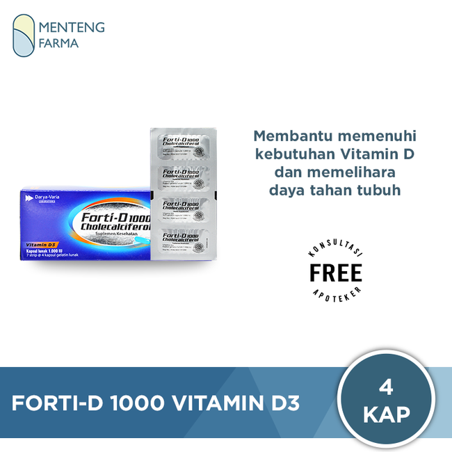 Forti-D 1000 Vitamin D3 4 Kapsul - Suplemen Vitamin D3 - Menteng Farma