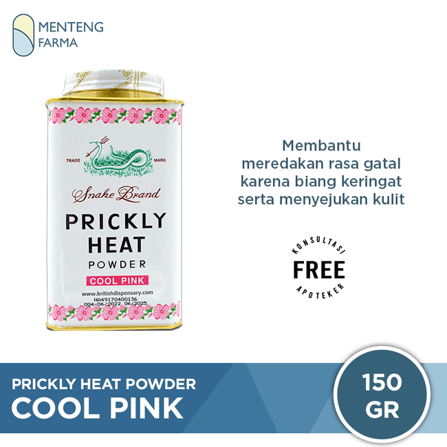 Prickly Heat Powder Cool Pink 150 Gram - Bedak Antiseptik Gatal & Biang Keringat - Menteng Farma
