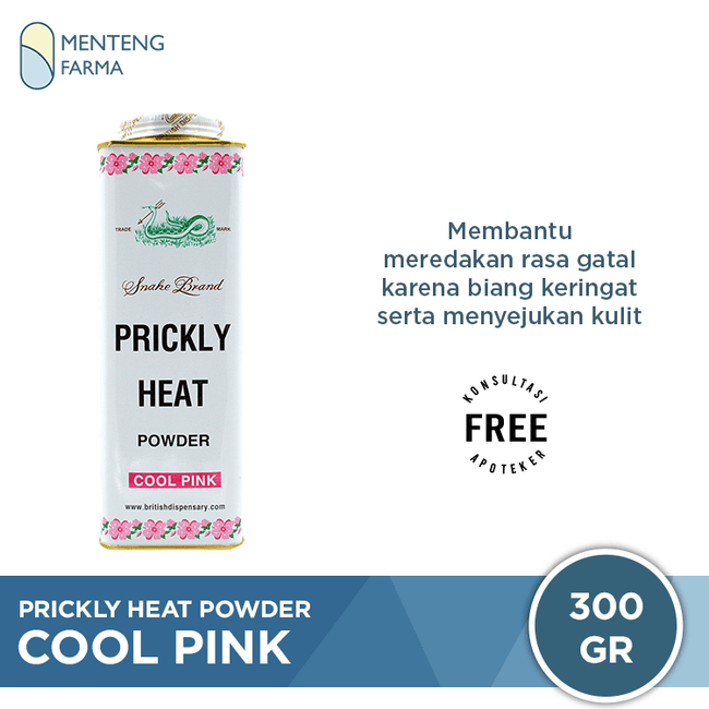 Prickly Heat Powder Cool Pink 300 Gram - Bedak Antiseptik Gatal & Biang Keringat - Menteng Farma