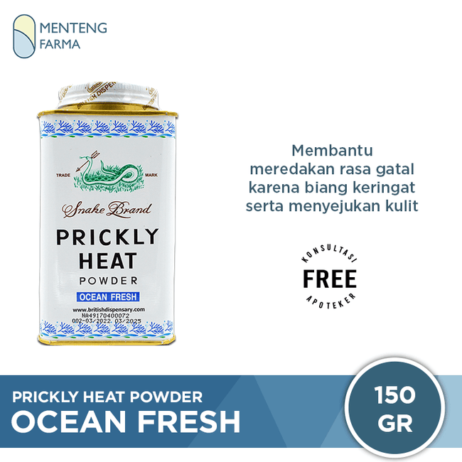 Prickly Heat Powder Ocean Fresh 150 Gram - Bedak Antiseptik Gatal & Biang Keringat - Menteng Farma