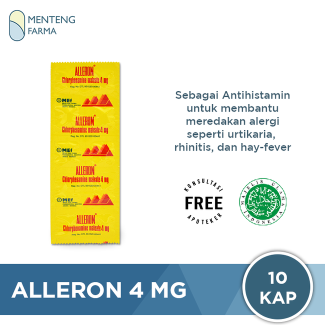 Alleron 4 Mg 10 Kaplet - Obat Alergi Gatal Gatal Rhinitis dan Biduran - Menteng Farma