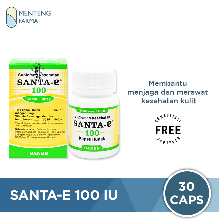 Santa-E 100 IU 30 Kapsul - Suplemen Vitamin E dan Kesehatan Kulit - Menteng Farma