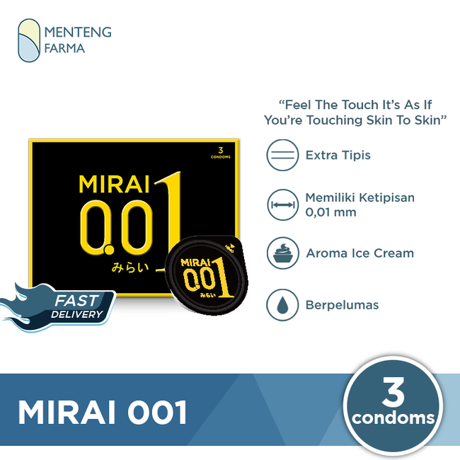 Kondom Mirai 001 3 Pcs - Kondom Extra Tipis - Menteng Farma