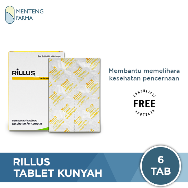 Rillus Strip 6 Tablet - Suplemen Pencernaan, Diare, Sembelit, Kolik - Menteng Farma