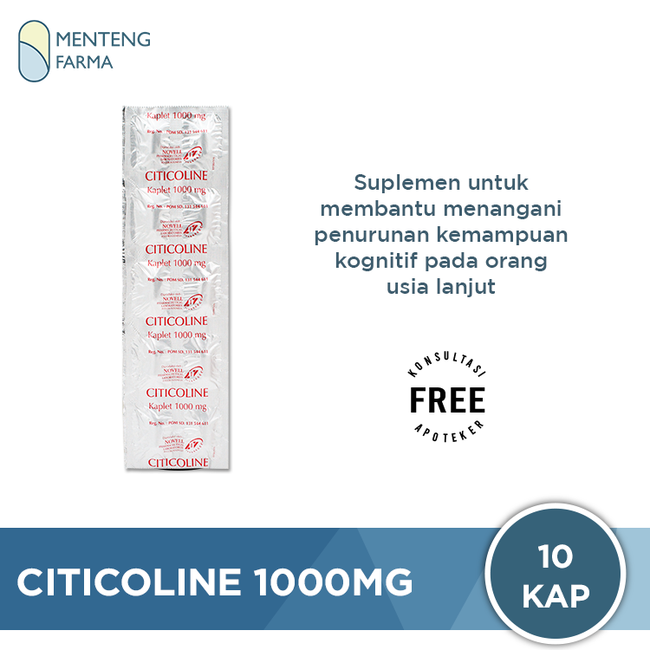 Citicoline 1000 mg Strip 10 Tablet - Suplemen Daya Ingat dan Kesehatan Otak - Menteng Farma