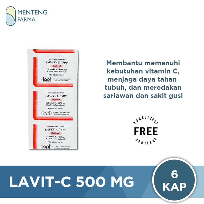 Lavit C 500mg (Buffered) 6 Kaplet - Suplemen Vitamin C Aman di Lambung - Menteng Farma