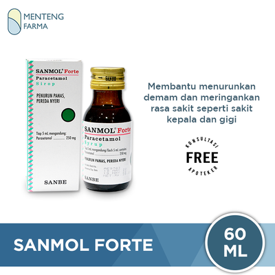 Sanmol Forte Sirup 60 mL - Pereda Demam, Sakit Gigi, Sakit Kepala - Menteng Farma