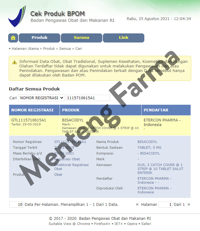 Bisacodyl 5 Mg 10 Tablet - Obat Pencahar Sembelit Konstipasi - Menteng Farma