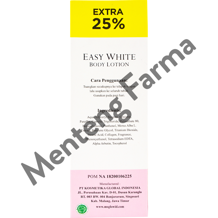 Ms Glow Easy White Body Lotion 125 mL - Lotion Pemutih Instan Look - Menteng Farma