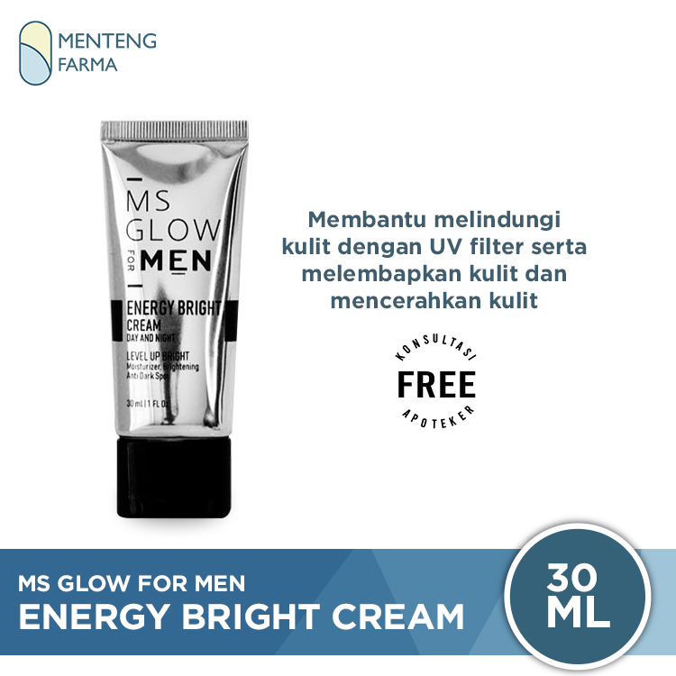 Ms Glow Men Energy Bright Cream 30 mL - Pelembab dan Pencerah Kulit Wajah Pria - Menteng Farma