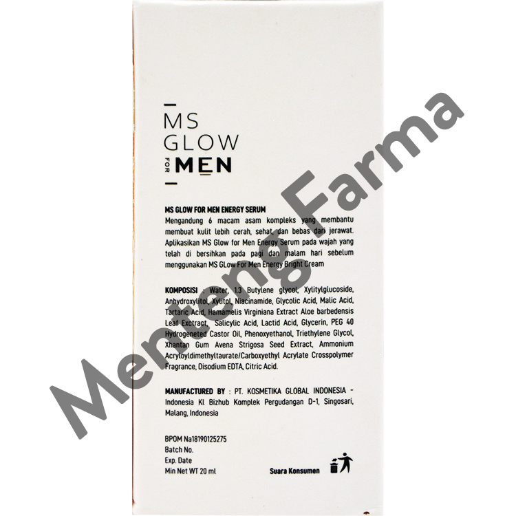 Ms Glow Men Energy Serum 20 mL - Serum Perawatan Kulit Wajah Pria - Menteng Farma