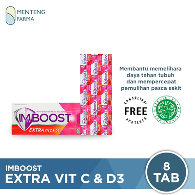 Imboost Extra Vit C & D3 Strip 8 Tablet - Suplemen Daya Tahan Tubuh - Menteng Farma