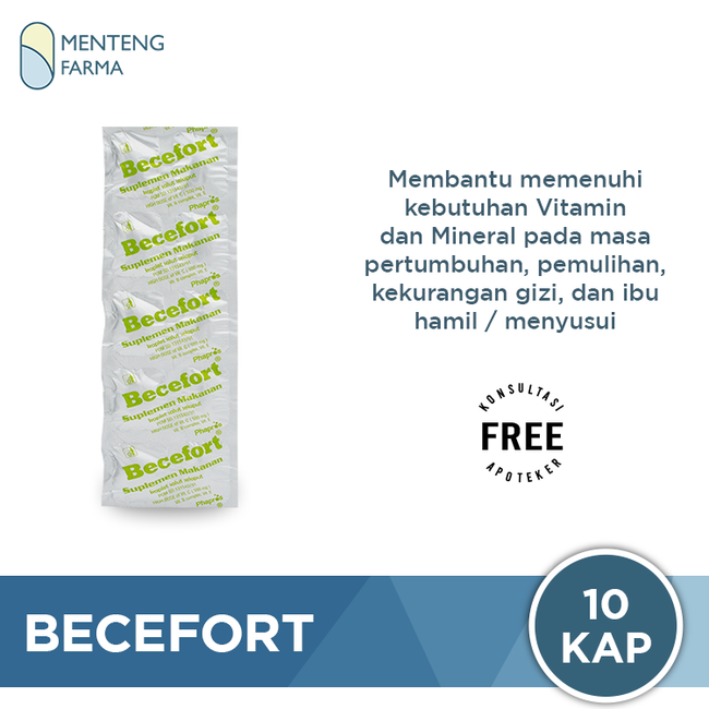 Becefort 10 Tablet - Kombinasi Vitamin C 500 mg, B kompleks, dan E - Menteng Farma