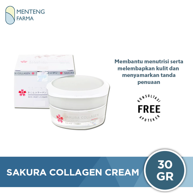 Sakura Collagen Anti AGE's Cream 30 Gr - Krim Anti Penuaan Kulit Wajah - Menteng Farma