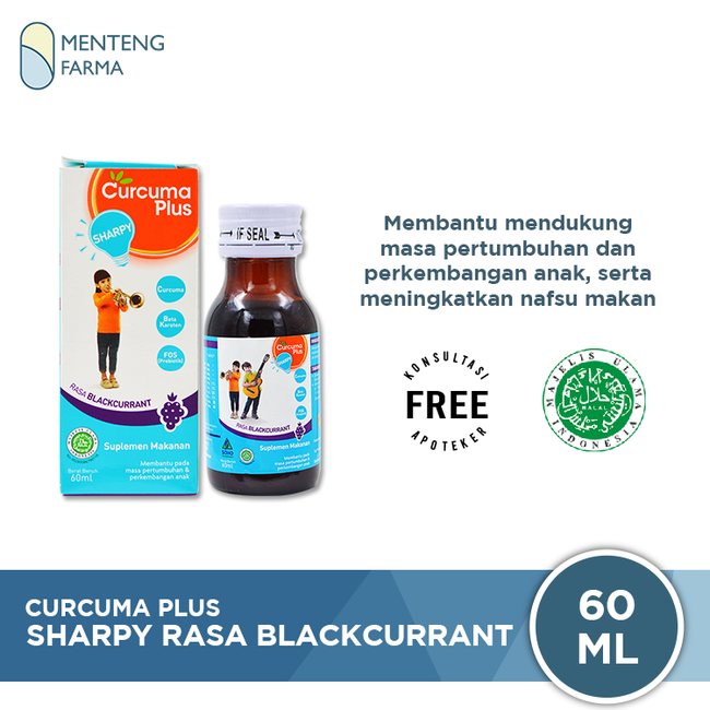 Curcuma Plus Sharpy Rasa Blackcurrant 60 mL - Suplemen Pertumbuhan dan Penambah Nafsu Makan Anak - Menteng Farma