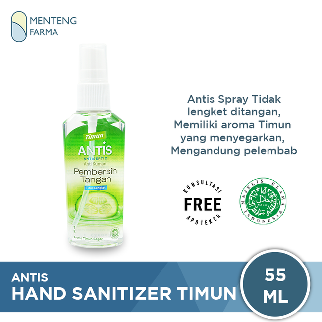 Antis Hand Sanitizer Spray Timun 55 mL - Pembersih Tangan Anti Kuman - Menteng Farma