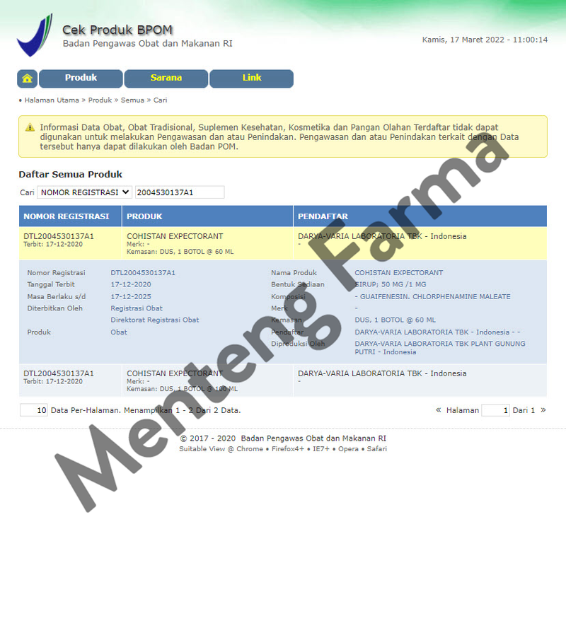 Cohistan Expectorant 100 mL - Pengencer Dahak dan Pereda Batuk Alergi - Menteng Farma