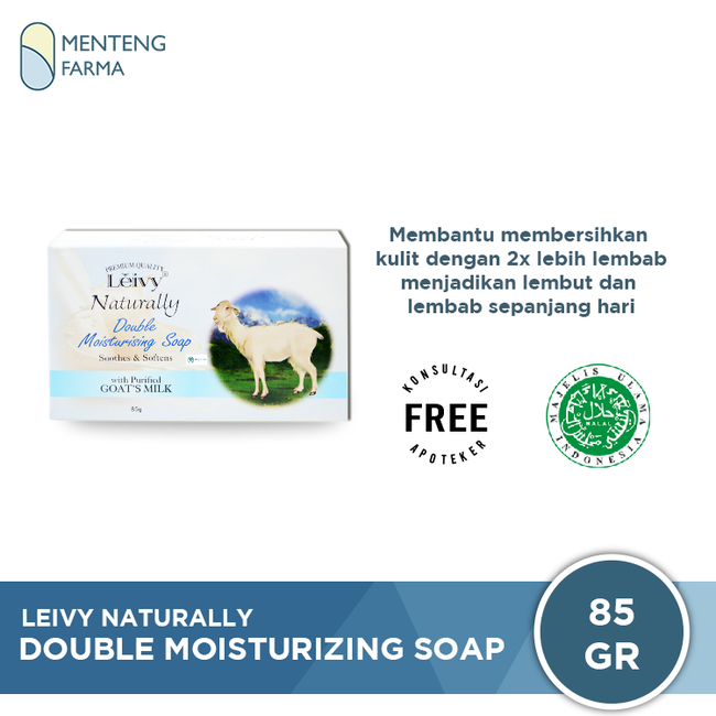 Leivy Double Moisturising Goats Milk Bar Soap 85 Gr - Sabun Mandi dengan Protein Susu Kambing - Menteng Farma