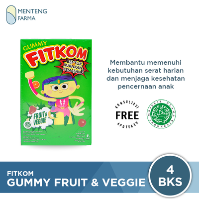 Fitkom Gummy Fruit & Veggie 4 Sachet - Tinggi Serat untuk Kesehatan Pencernaan Anak - Menteng Farma