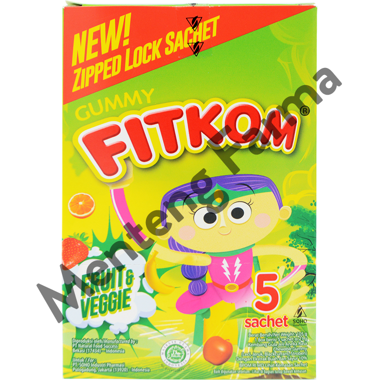 Fitkom Gummy Fruit & Veggie 5 Sachet - Tinggi Serat untuk Kesehatan Pencernaan Anak - Menteng Farma