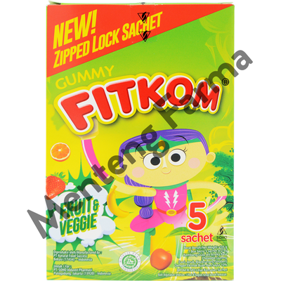 Fitkom Gummy Fruit & Veggie 5 Sachet - Tinggi Serat untuk Kesehatan Pencernaan Anak - Menteng Farma