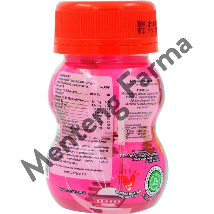 Fitkom Rasa Strawberry 21 Tablet - Multivitamin Tablet Hisap Anak - Menteng Farma