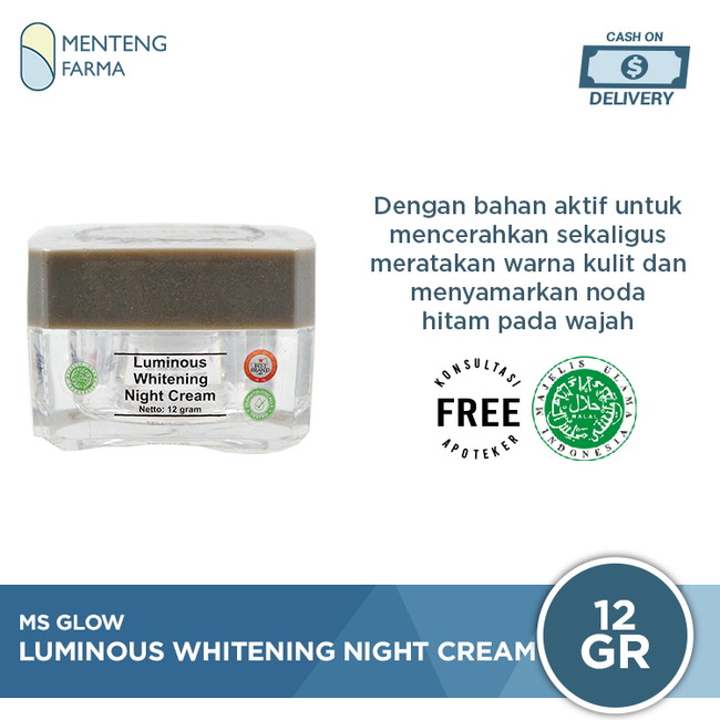 MS Glow Luminous Whitening Night Cream 12 Gr - Krim Malam Untuk Memudarkan Noda/Flek Wajah - Menteng Farma