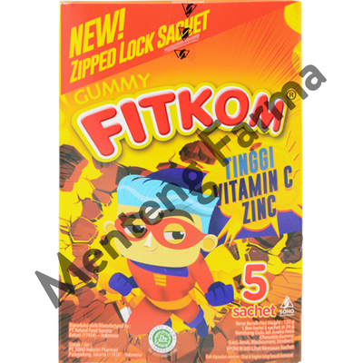 Fitkom Gummy Vit C dan Zinc 5 Sachet - Vitamin Jelly untuk Daya Tahan Tubuh Anak - Menteng Farma