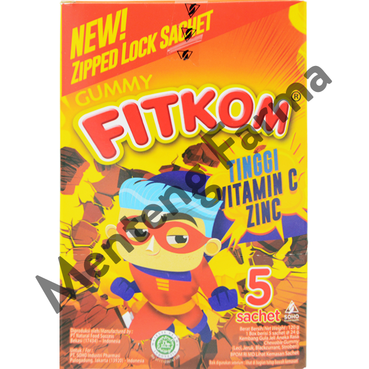 Fitkom Gummy Vit C dan Zinc 5 Sachet - Vitamin Jelly untuk Daya Tahan Tubuh Anak - Menteng Farma