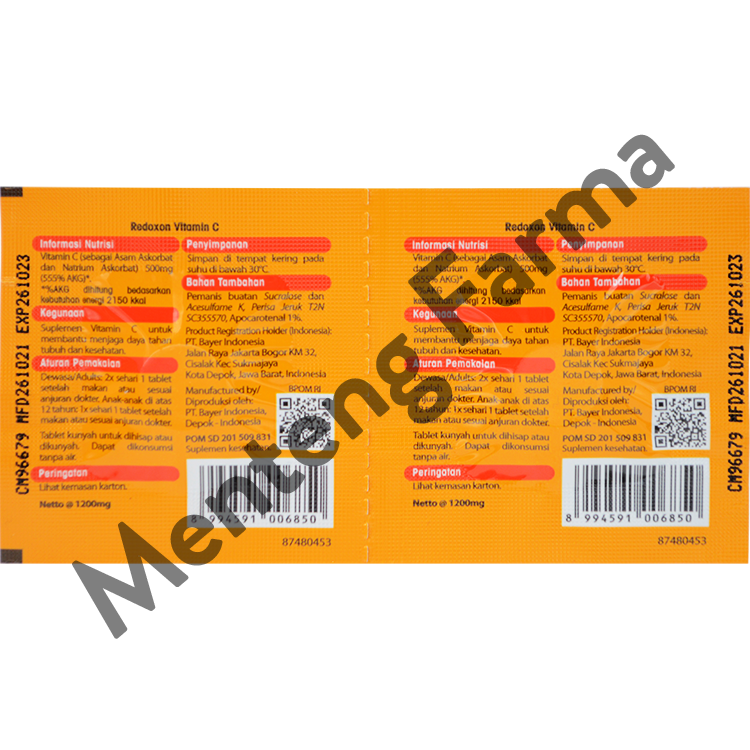 Redoxon Vitamin C 500 Mg 2 Tablet - Vitamin C Tablet Kunyah - Menteng Farma