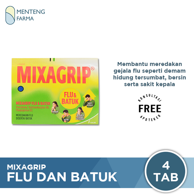 Mixagrip Flu & Batuk 4 Kaplet - Meredakan Flu dan Batuk - Menteng Farma