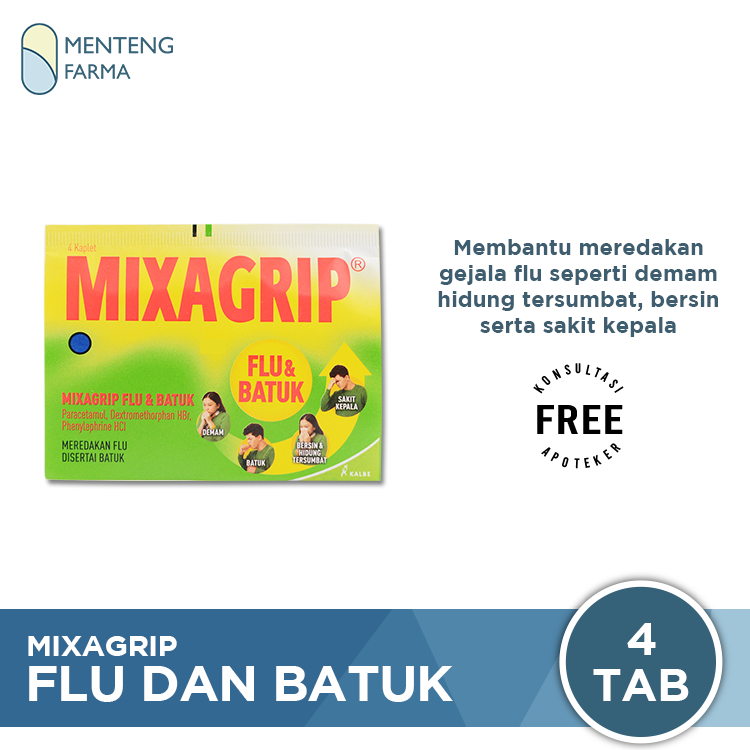 Mixagrip Flu & Batuk 4 Kaplet - Meredakan Flu dan Batuk - Menteng Farma