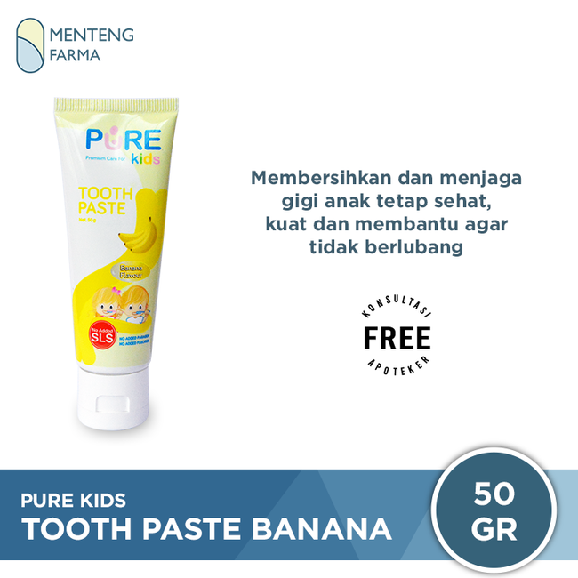Pure Kids Toothpaste Banana 50 Gram - Pasta Gigi Anak Tanpa Detergen - Menteng Farma