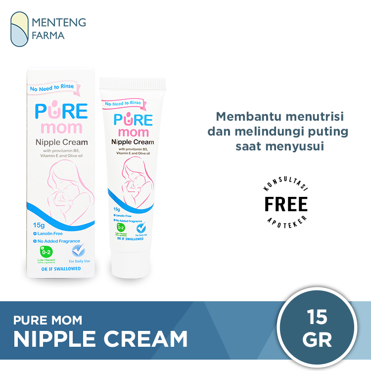 Pure Mom Nipple Cream 15 Gram - Krim Perawatan Puting Ibu Menyusui - Menteng Farma