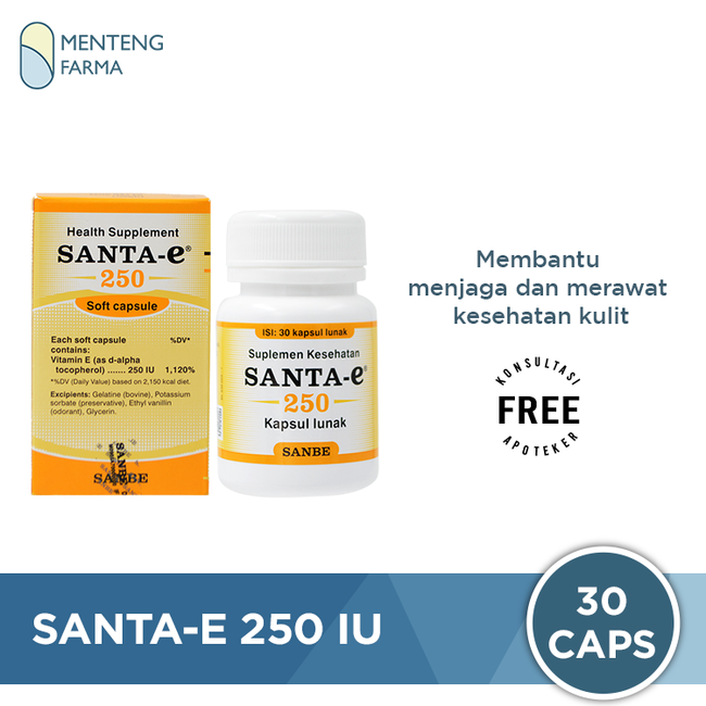 Santa-E 250 IU 30 Kapsul - Suplemen Vitamin E dan Kesehatan Kulit - Menteng Farma