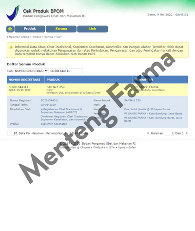 Santa-E 250 IU 30 Kapsul - Suplemen Vitamin E dan Kesehatan Kulit - Menteng Farma